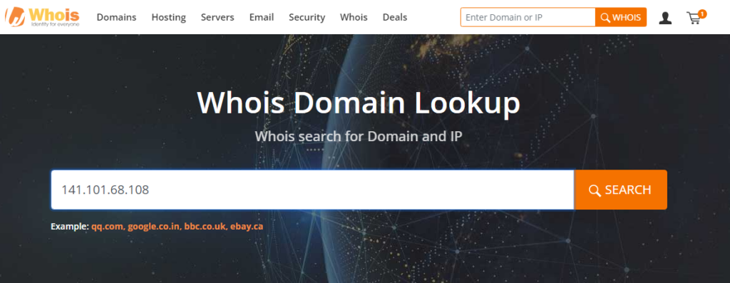 Use Whois.com's Free IP Lookup Tool